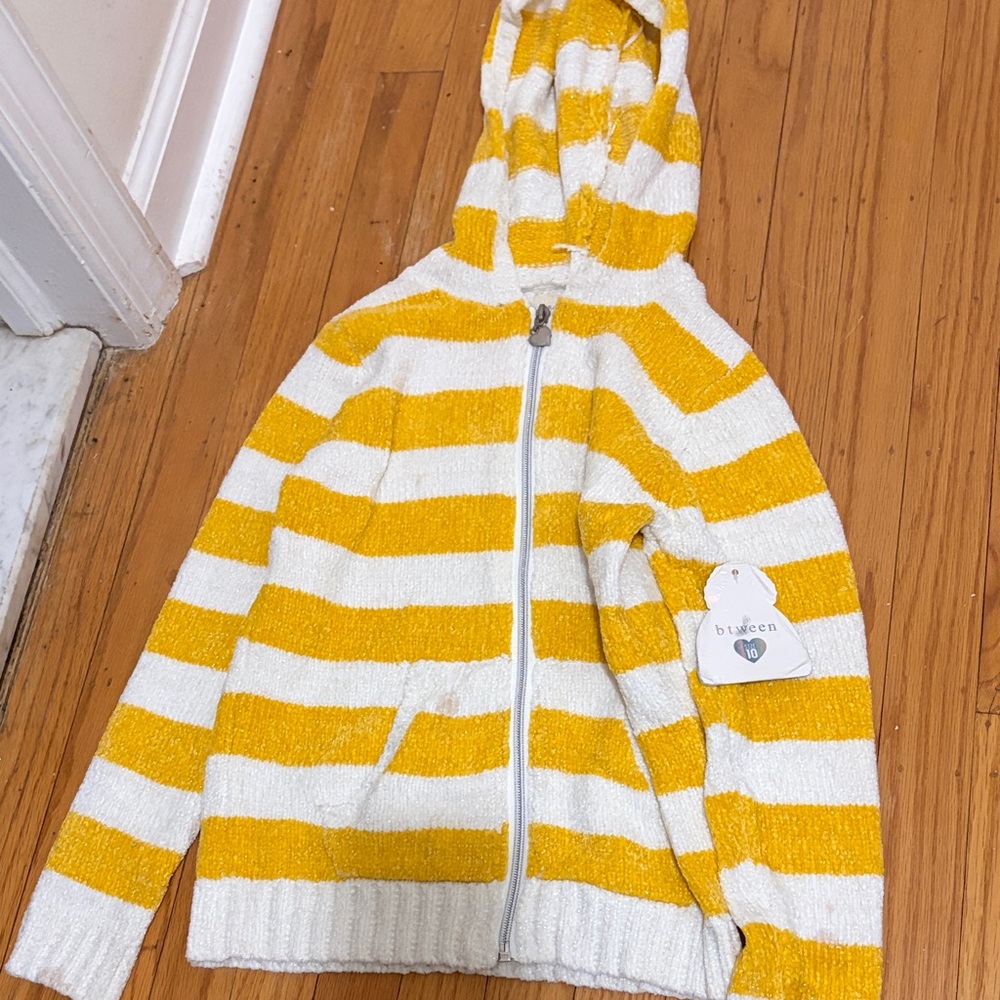 btween Yellow and White Striped Hooded Zip Sweater